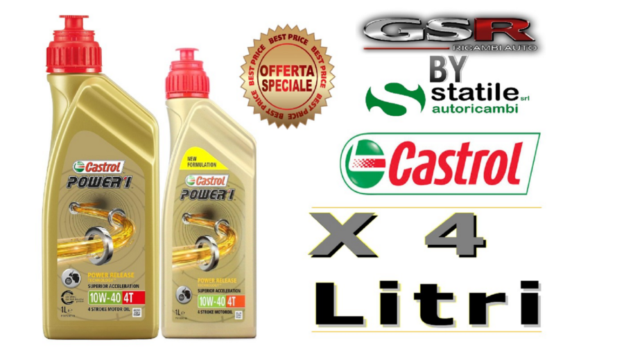 4 Litri Olio-Lubrificante Castrol Moto 4t 10w40 Power1 Lt.1